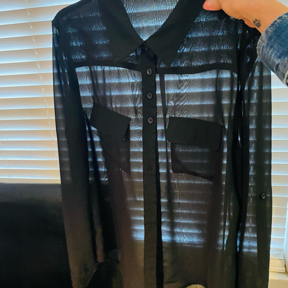 Sheer Black Button-Up Blouse